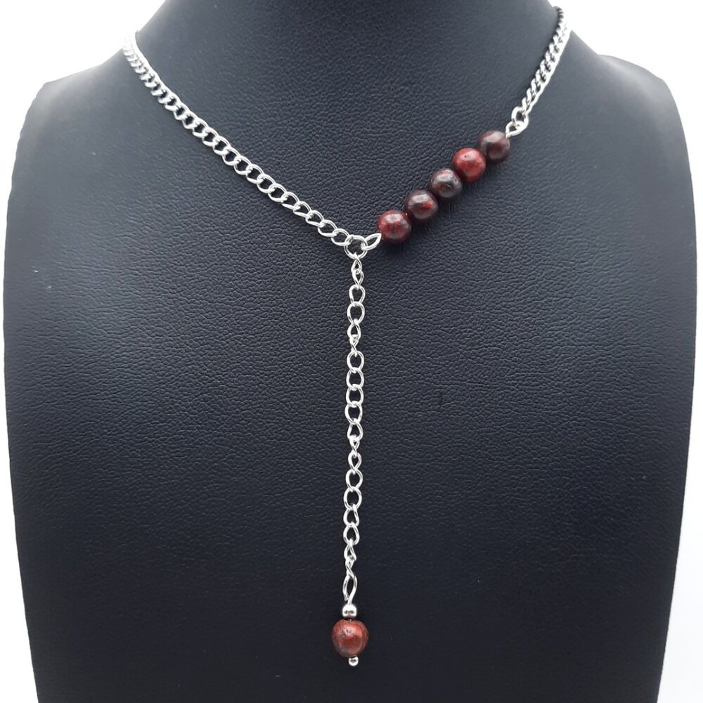 Red Brecciated Jasper Chakra Gemstone Adjustable Asymmetrical Necklace Handmade